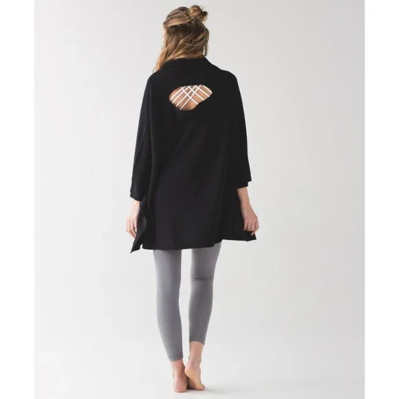 Lululemon Cashmere Tencel Divinity Scarf Poncho Ribbed Knit Cardigan Sweater - Picture 13 of 16